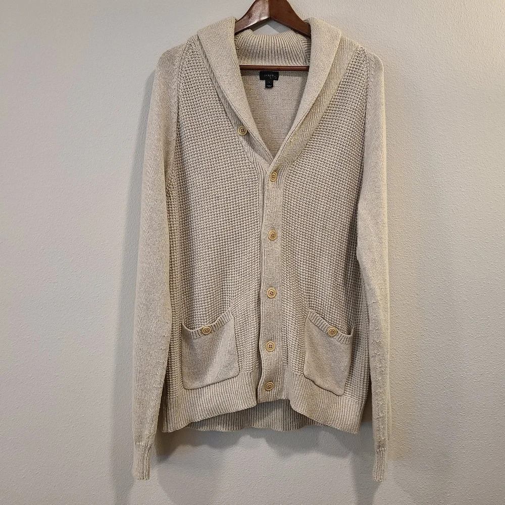 J Crew Gray Cotton Knit Shawl Collar Cardigan Sweater
